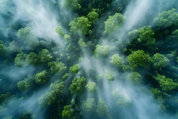Mesmerizing Top-Down Panorama, mesmerizing panorama, top-down view, foggy forest, ethereal beauty