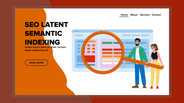 lsi seo latent semantic indexing vector. digital business, relevant technology, concept computer lsi seo latent semantic indexing web flat cartoon illustration