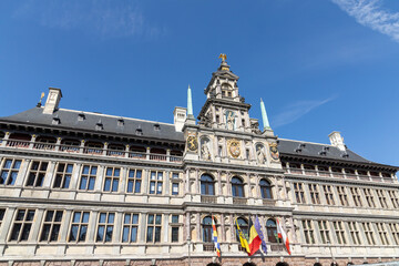 Antwerp, Belgium. 15 April 2023. The City Hall of Antwerp. Erected between 1561 and 1565, this Renaissance building incorporates both Flemish and Italian influences.