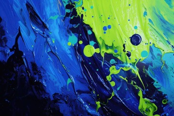 A dynamic clash of electric blue and neon green paint, creating an energetic and futuristic...