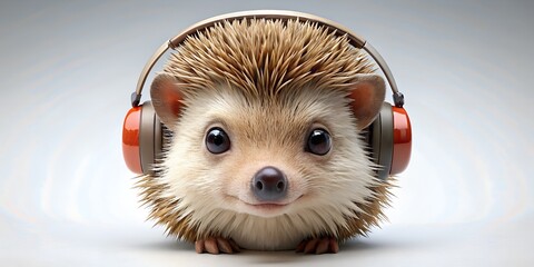 hedgehog in headphones isolated on white background