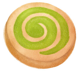 Fototapeta na wymiar Green tea matcha Cookie watercolor hand painted