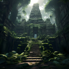 Naklejka premium Ancient temple in a dense jungle.