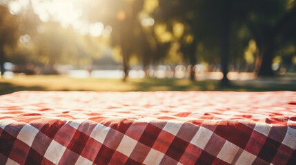 Empty podium set up in a beautiful outdoor picnic scene, perfect for celebrations and events