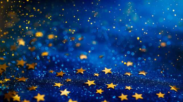 Magical starry blue background with golden particles © edojob