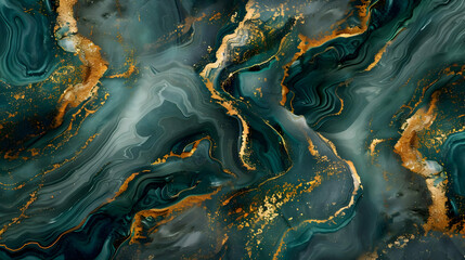 Wallpaper minimalism with blue jade vibes. Blue green marble background and golden waves. High...