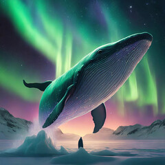 오로라위 거대한 고래 - obrazy, fototapety, plakaty