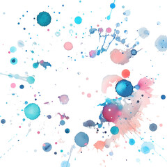 Abstract, colorful, art, watercolor painting, Beautiful blue spot appears on a white background, Light cyan and pink paints spreads on paper forming a blot.
