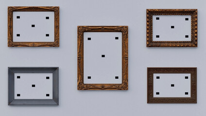 Blank frame on the bright wall in modern gallery interior