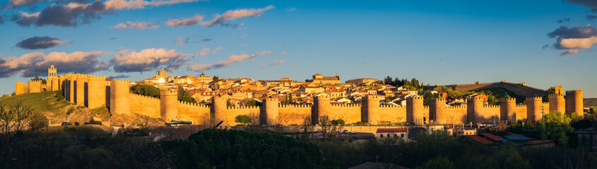 Beautiful sunset over the walled city of Avila. Spain.
