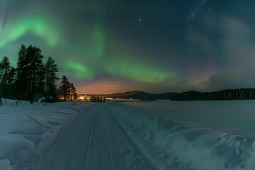 Panoramic Evening Sky, northern lights, aurora borealis, panoramic view, polar lights