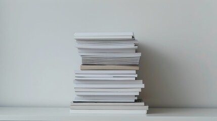 Stack of Books and Papers in Clean Office, desk, minimalist, work environment, simple