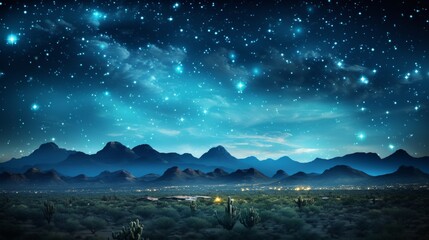 Panoramic view of the starry sky over the desert, night landscape photography for sale - obrazy, fototapety, plakaty