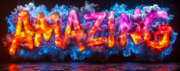 Foto op Plexiglas Bold 3D lettering of the word AMAZING with a dynamic, impactful font, exuding a strong message of excitement, excellence, and positive feedback © Bartek