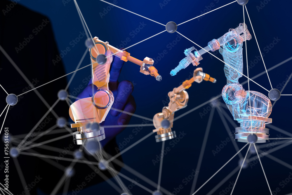 Poster neural network 3d illustration. big data and cybersecurity
