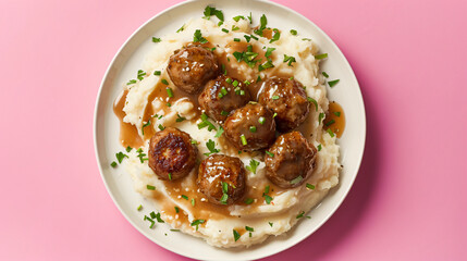 Plate of Meatballs with Mashed Potatoes