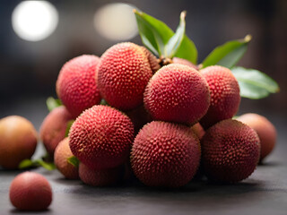  Lychees piled high, their rough shells revealing translucent flesh