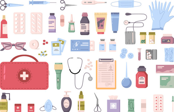 first aid set of icons vector illustration