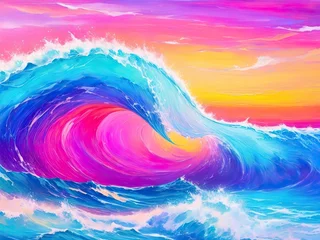 Gordijnen Abstract ocean wave and colorful sky background. style of oil painting. © REZAUL4513