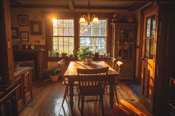 Dining room and kitchen copy space on background. Generative AI