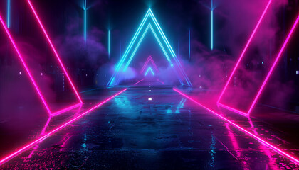 Retro style 80s futuristic Sci-fi street shape with neon lines background. Generated AI
