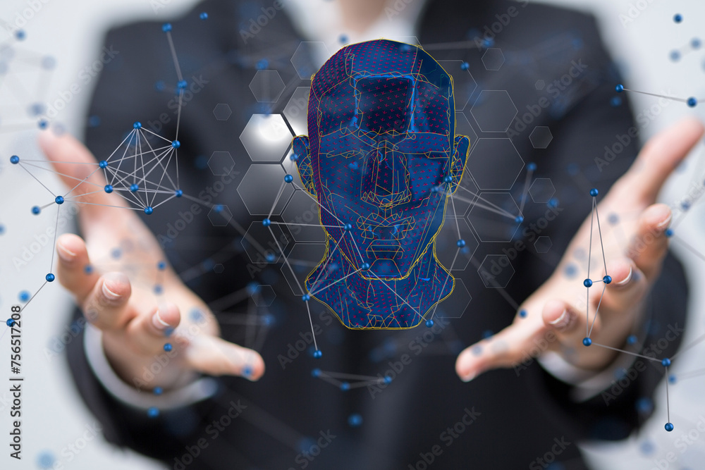 Aufkleber human head and brain with artificial intelligence concept
