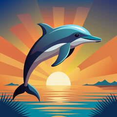 Fototapeta premium Dolphin, beluga, grampus, mammal, narwal, orca, porpoise, whale, pet, cartoon, pretty, cute, draw, vector, illustration 