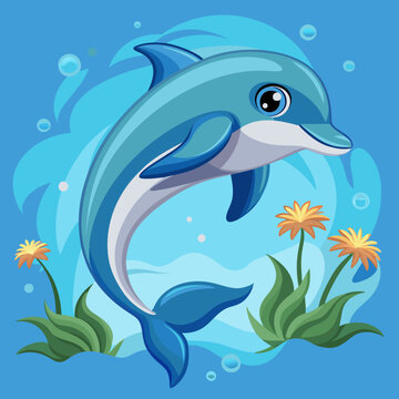 Dolphin, beluga, grampus, mammal, narwal, orca, porpoise, whale, pet, cartoon, pretty, cute, draw, vector, illustration

