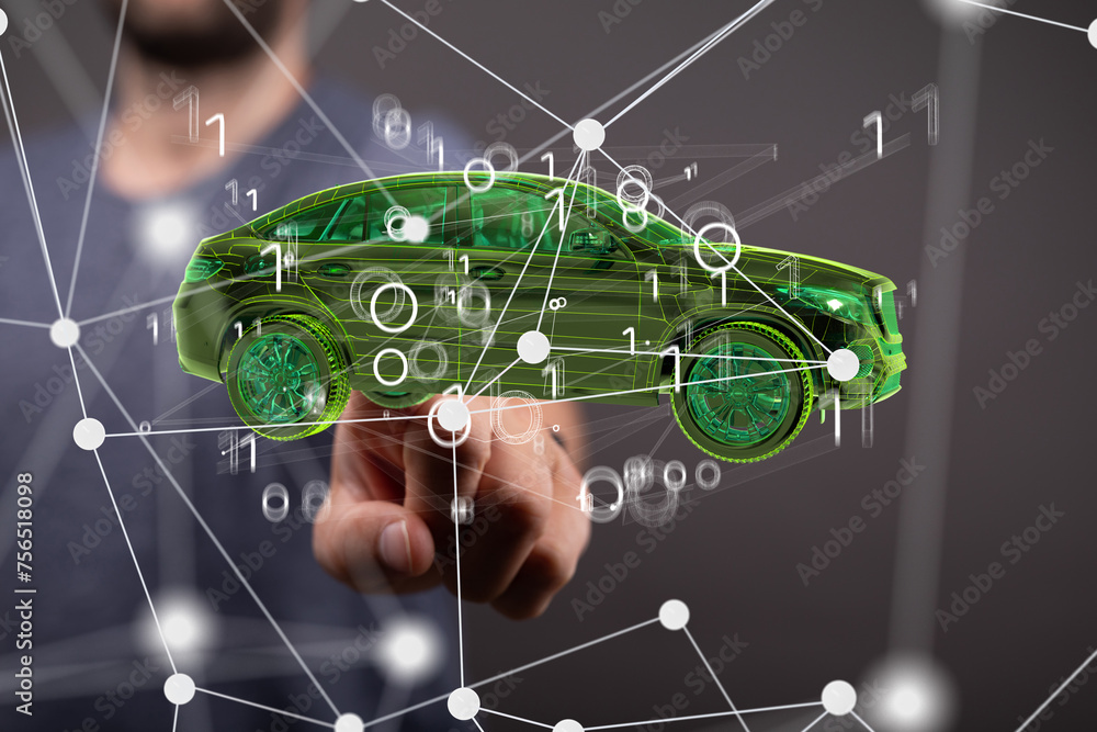 Poster Autonomous car with HUD graphic of Navigation system driving