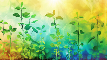 Backdrop background featuring a vibrant scene of plant growth and renewal
