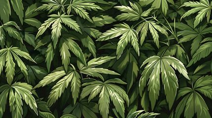 Lush Cannabis Plant Foliage Pattern - obrazy, fototapety, plakaty