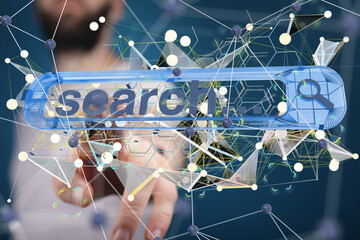 Interface web application in hand 3d