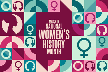 March is National Women’s History Month. Holiday concept. Template for background, banner, card, poster with text inscription. Vector EPS10 illustration.