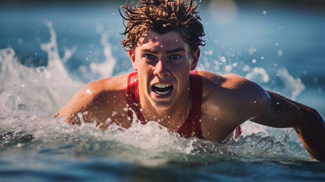 Young guy competing in a triathlon