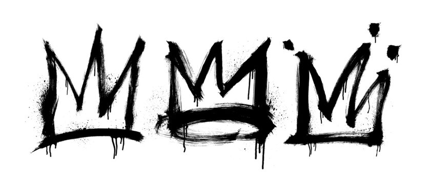 Spray painted graffiti crown signs with drips. Graffiti drawing symbols isolated on white background.