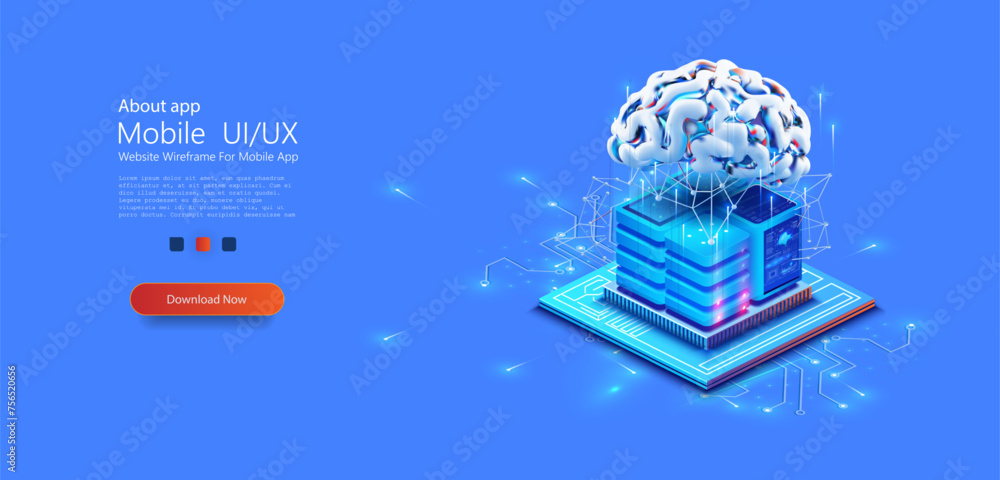 Poster artificial intelligence brain concept on a circuit board. deep learning machine learning ai. a strik