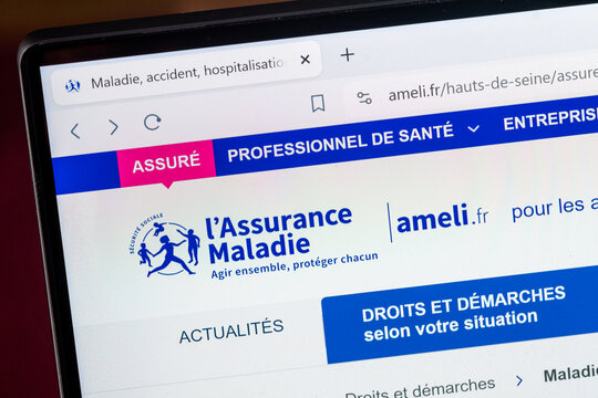 Clamart, France - 12 mars 2024: D&eacute;tail du site internet "ameli.fr" de l'Assurance Maladie permettant d'effectuer en ligne la plupart des d&eacute;marches administratives de l'assurance sant&eacute; fran&ccedil;aise