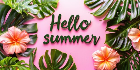 Horizontal banner in fresh colors with flowers and space for text. Background for greeting cards. Hello Summer