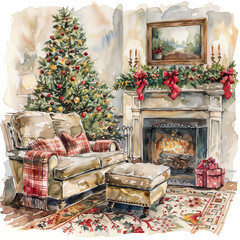 Festive Christmas Room with Fireplace