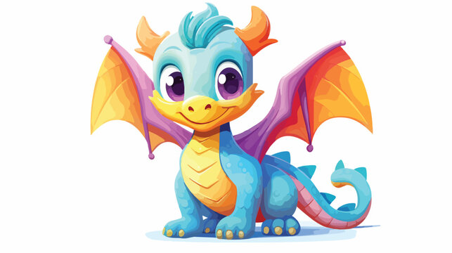 Colorful cute dragon with a friendly smile flat vector