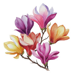 watercolor graphic of blooming magnolia on isolated background