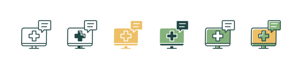 Obraz premium online digital doctor health consultation icon set medical check-up diagnosis monitoring vector illustration for web and app