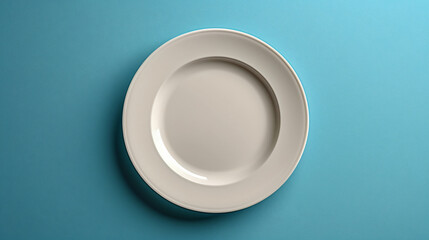 Plate mockup, empty modern minimal table place setting neutral white color top view - obrazy, fototapety, plakaty