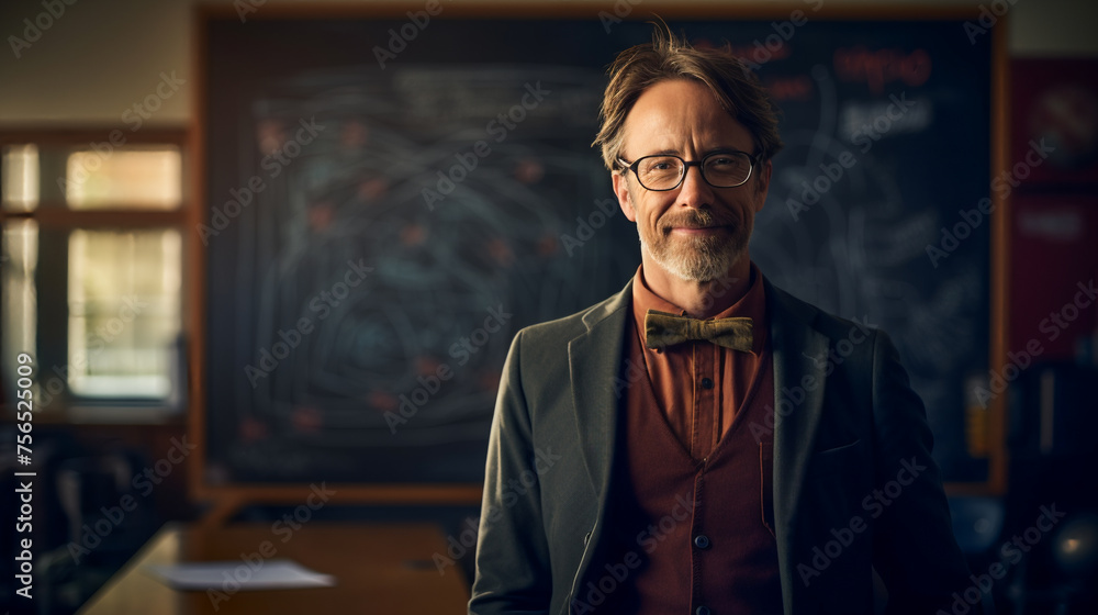 Wall mural A portrait of a teacher in a classroom