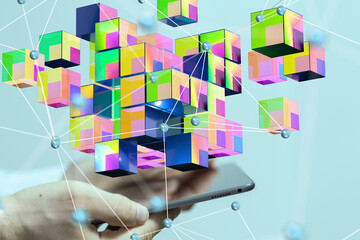 Neural network 3D illustration. Big data and cybersecurity