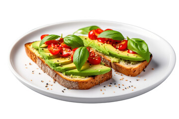 Fototapeta na wymiar Avocado Toast Smooth and soft texture Finely grind and sprinkle with salt, pepper and basil. Take the photo from above. Focus on simplicity Isolated on transparent background.
