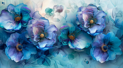 Fluid abstract expressionism, blooming flowers, Aesthetics colorful floral inspirational tenderness illustration, oil paint, Wall decorative photo, Generated AI.