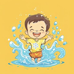 many Cute Asian boy  people are using water guns play songkran festival in the summer april, thailand songkran festival