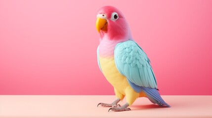 Retro-Kawaii Parrot: Semi-Realistic 3D Model in Pastel Color Theme generative ai