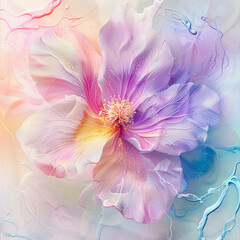 Obraz premium Fluid abstract expressionism, blooming flowers, Aesthetics colorful floral inspirational tenderness illustration, oil paint, Wall decorative photo, Generated AI.